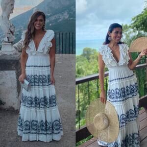 Ulla Johnson Marjorie Embroidered Tiered Ruffle Maxi Dress Gown White Size 2 NWT